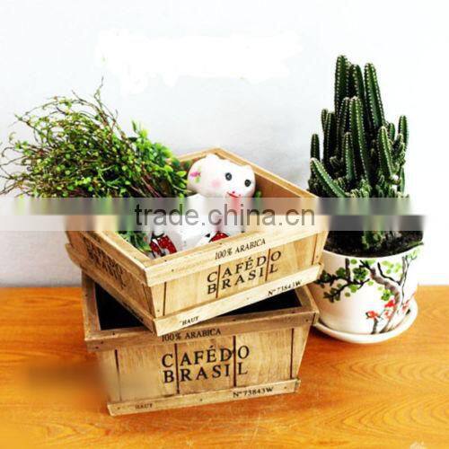 Zakka wooden storage box wood logs flower pot miscellaneously sundries box2pcs