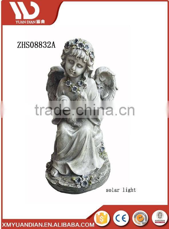 solar lighted resin angel statues for memory
