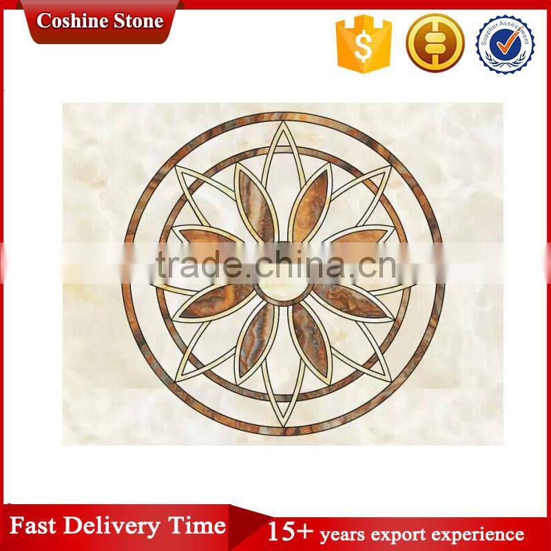 Customized polished marble waterjet flower pattern marble floor design