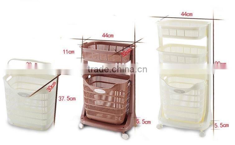 plastic 1 or 3 layers laundry basket/shelves with wheels