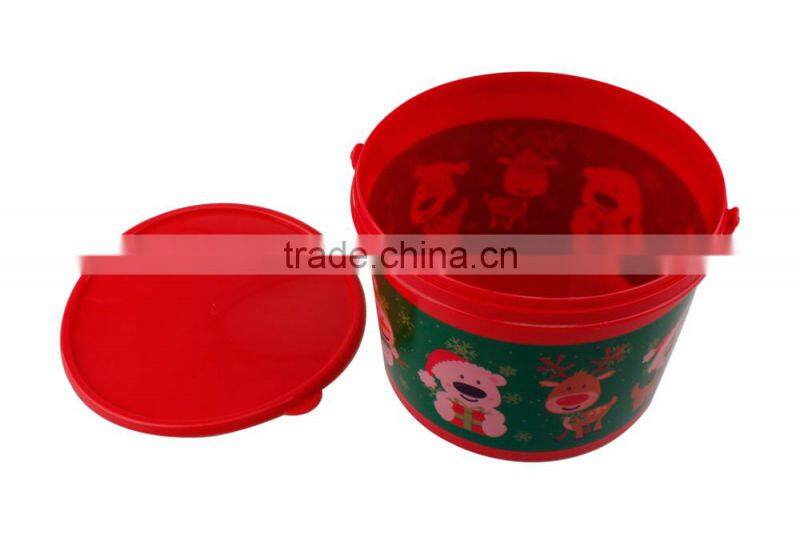 Santa Claus Pattern PP Inexpensive Plastic Bucket With Handle