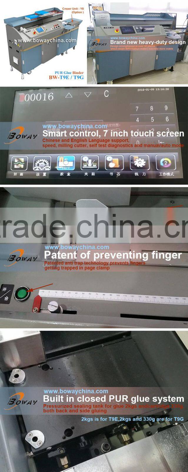 2016 BOWAY T9G 360 degree opening 2 in 1 EVA PUR auto bookbinding machine