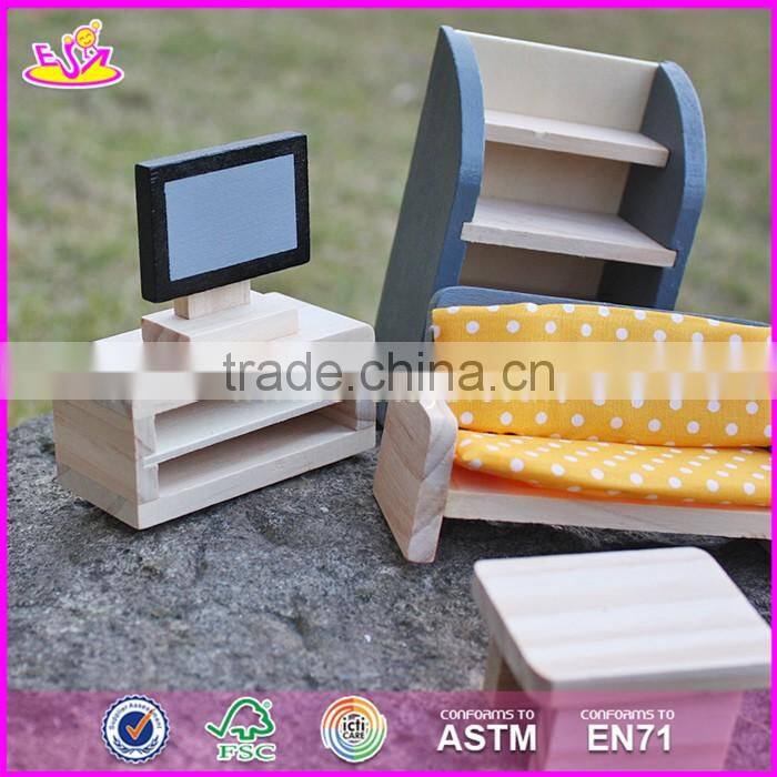 2017 New design children pretend play wooden dollhouse furniture sets W06B055