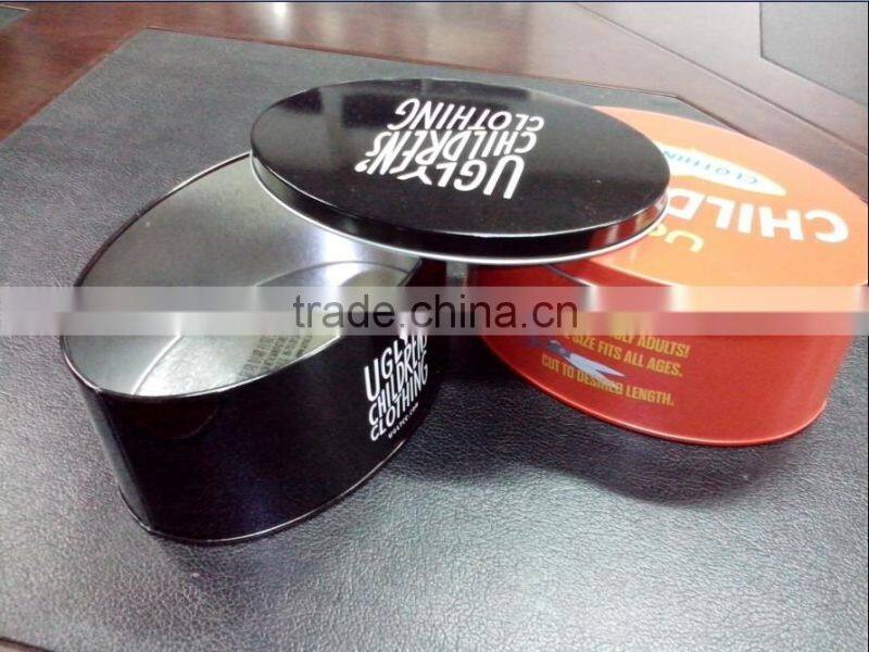 Oval shaped metal packing tin box