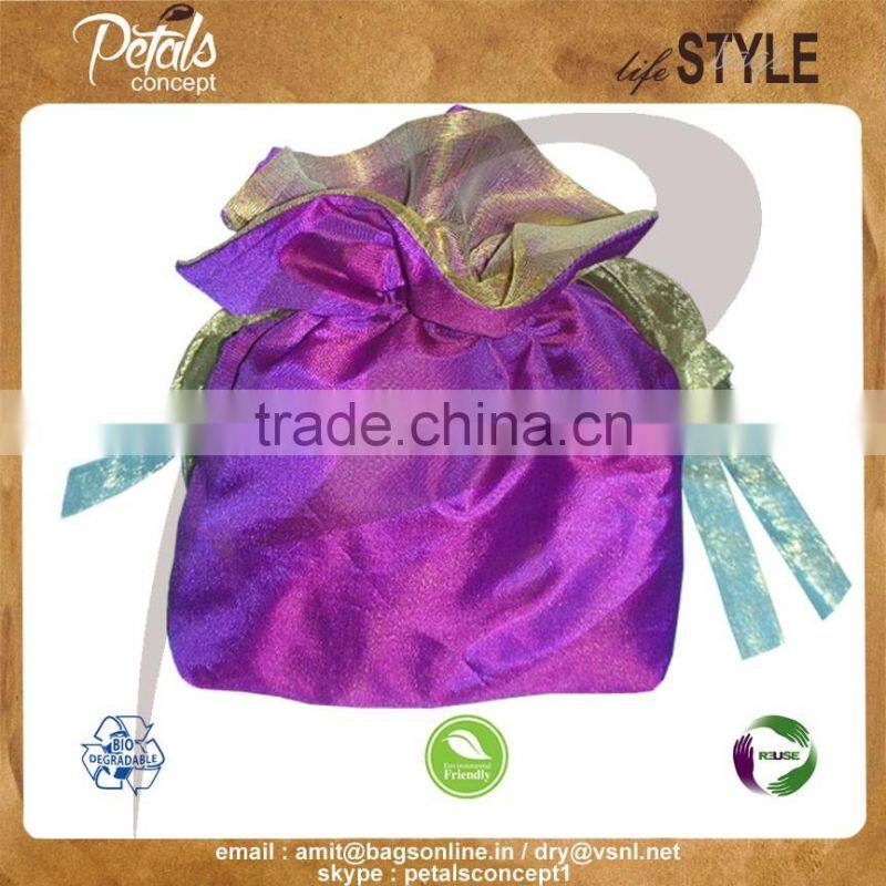 Polysilk drawstring pouch with tissue lining