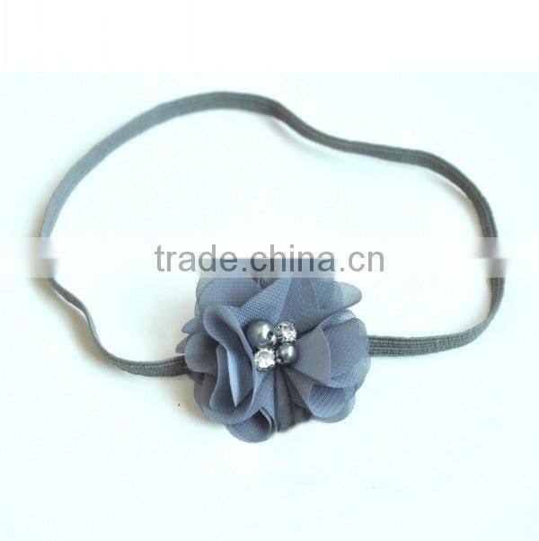 handmade chiffon flower hairbands with pearl beads center