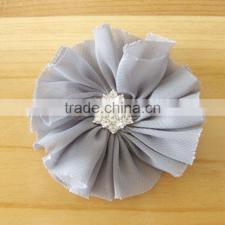 fabric chiffon flower with rhinestone in center for kids hair accessories