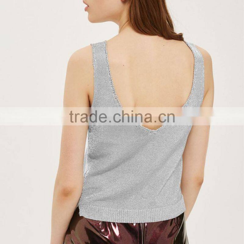 New Arrival Ribbing Hem Custom Design V-Back Knitted Top Tank Tops ln Bulk