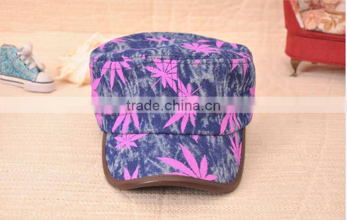 colorful maple leaf printed denim military caps and hats