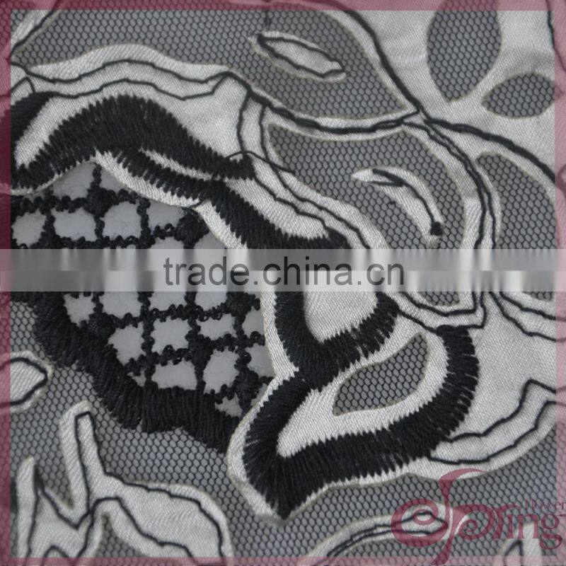 tulle mesh embroidery fabric with applique flower
