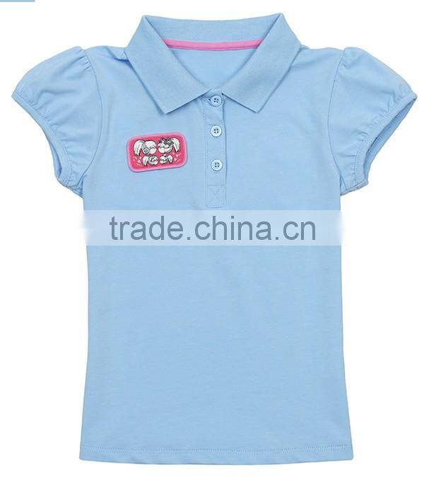 Applique short sleeve 95% cotton 5% spandex girls polo shirts