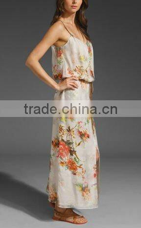 latest design!sleeveless!12DR063 2012 Hot selling Summer 100%Silk fashion Printed Long Dress,manufacturer