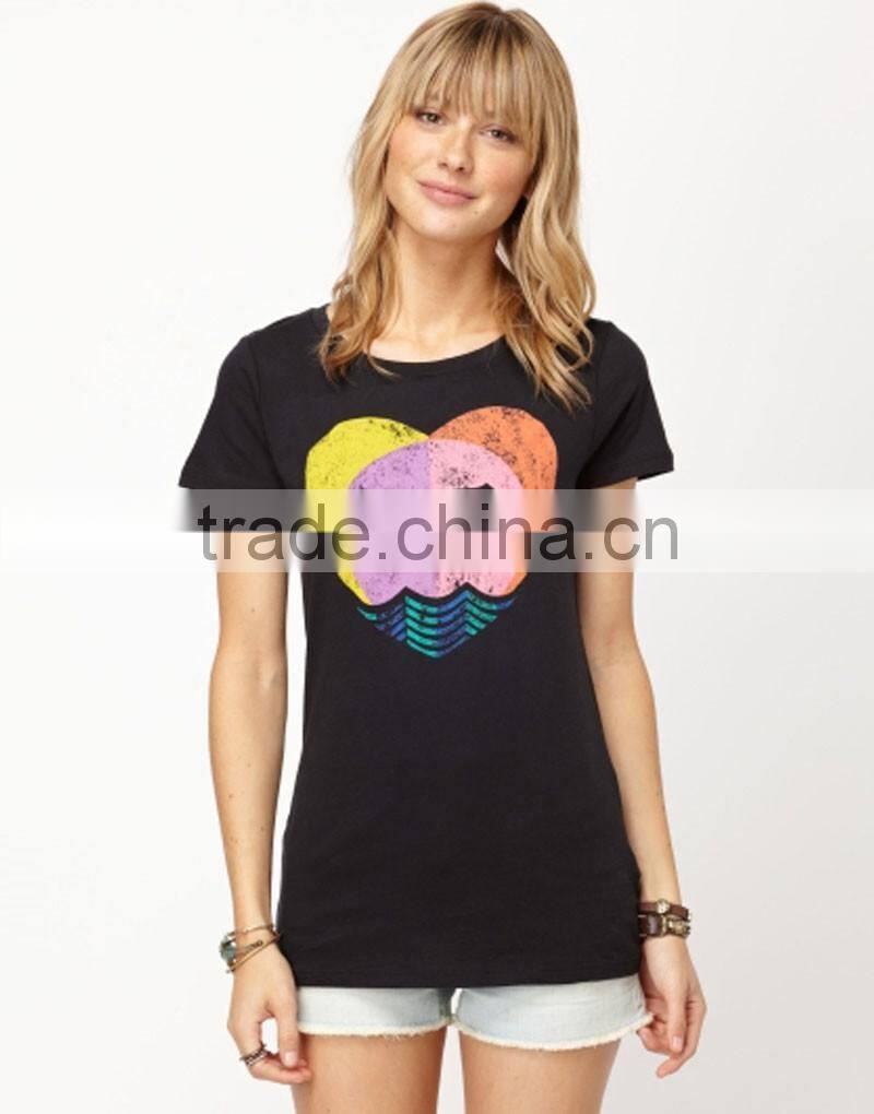 printed 100%cotton short sleeve women T-shirt wholesale