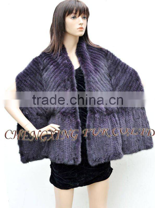 CX-B-M-46D Best Selling Wholesale Knit Mink Fur Lady's Latest Design Shawl