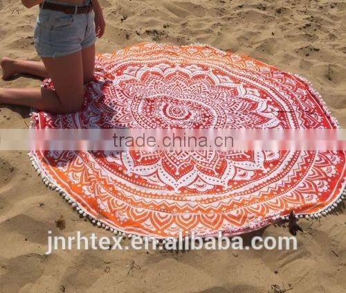 Custom cotton printing round beach towels with tassels