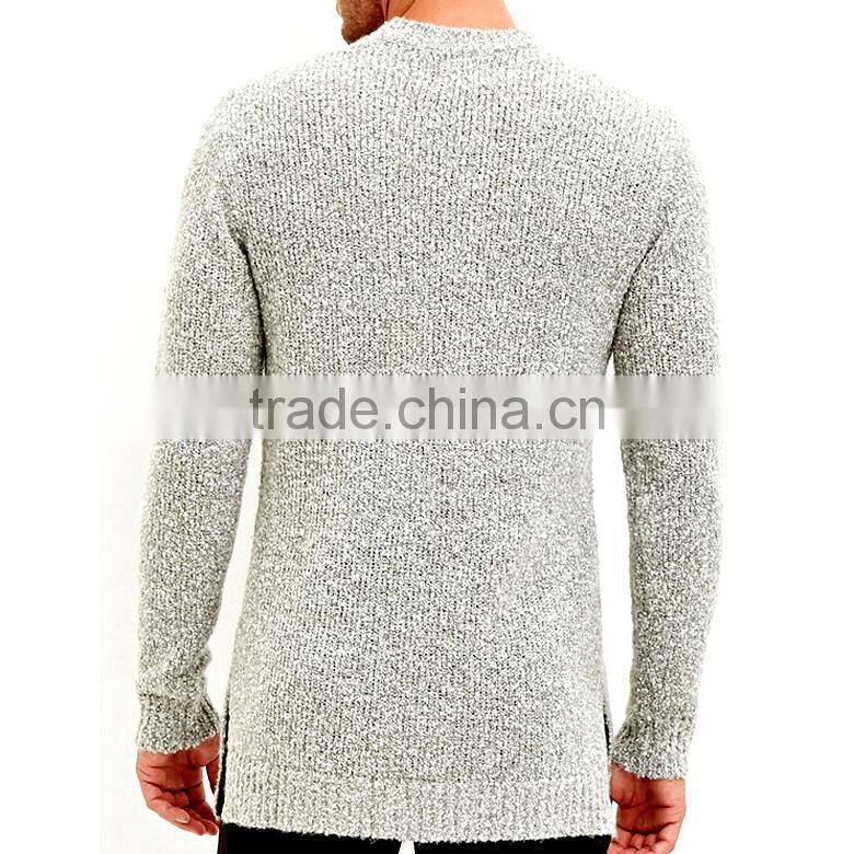wholesale price plain rib cuffs and hem split pullover men crewneck sweater