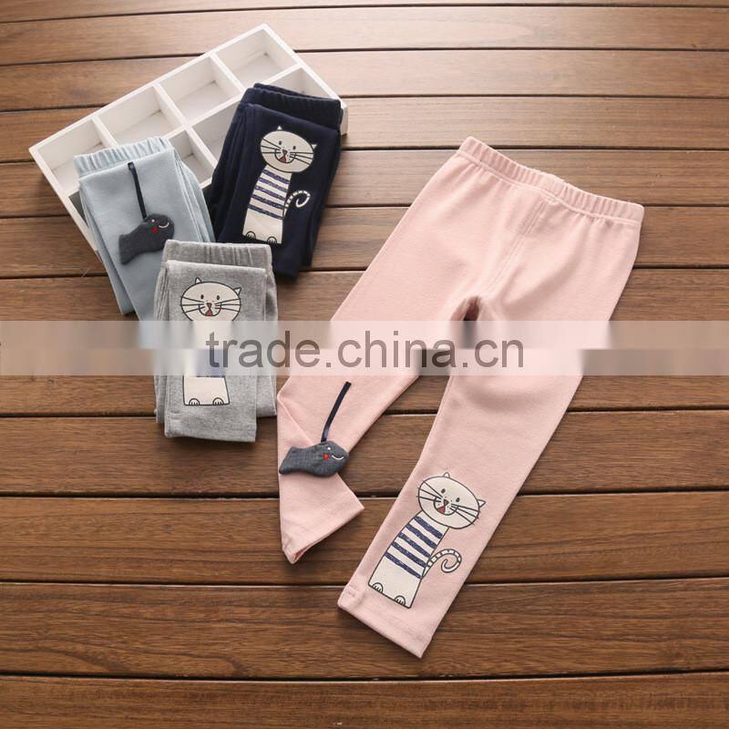 S32851W Sweet Girls Classical Bow Skinny Pants Casual Kids Cats Printed Trousers