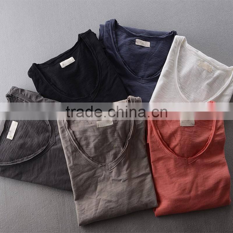 China WholesaleLong sleeve White100% Cotton Blank T Shirt For Men