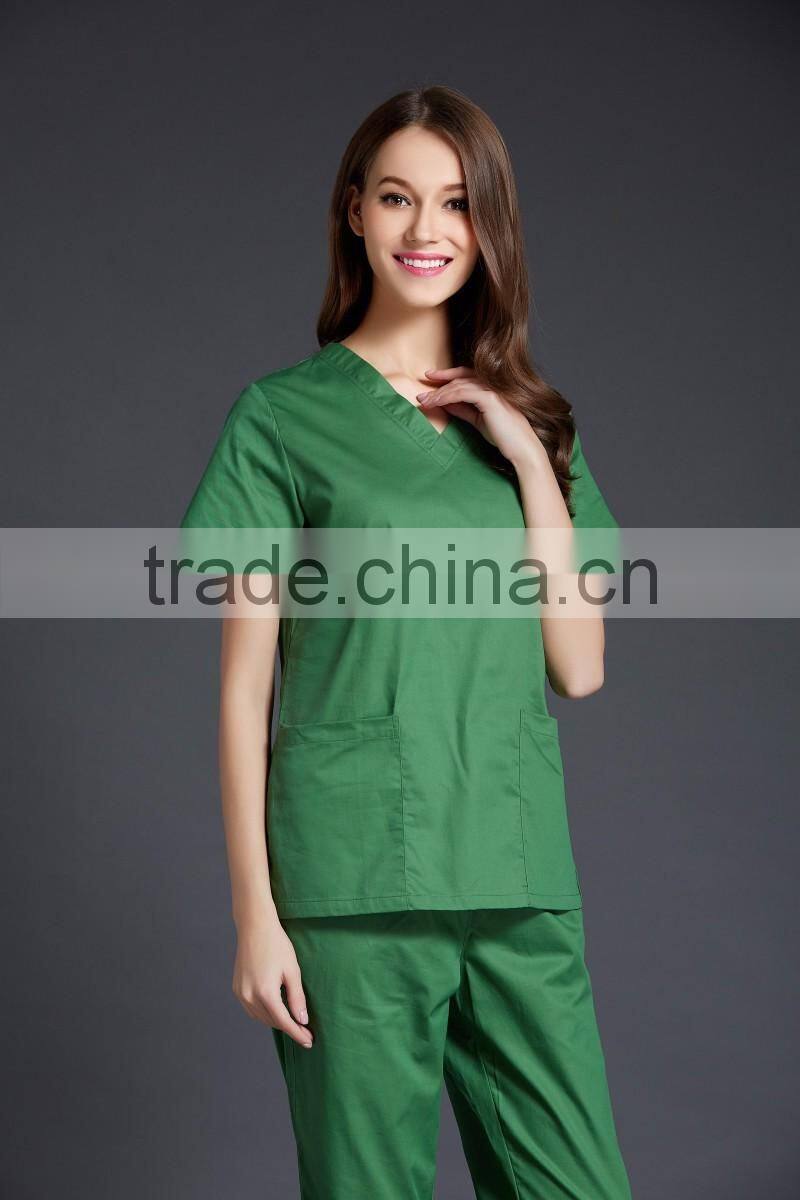 Juqian 2016 hospital wear cotton/polyester V neck design nursing nurse uniforms set