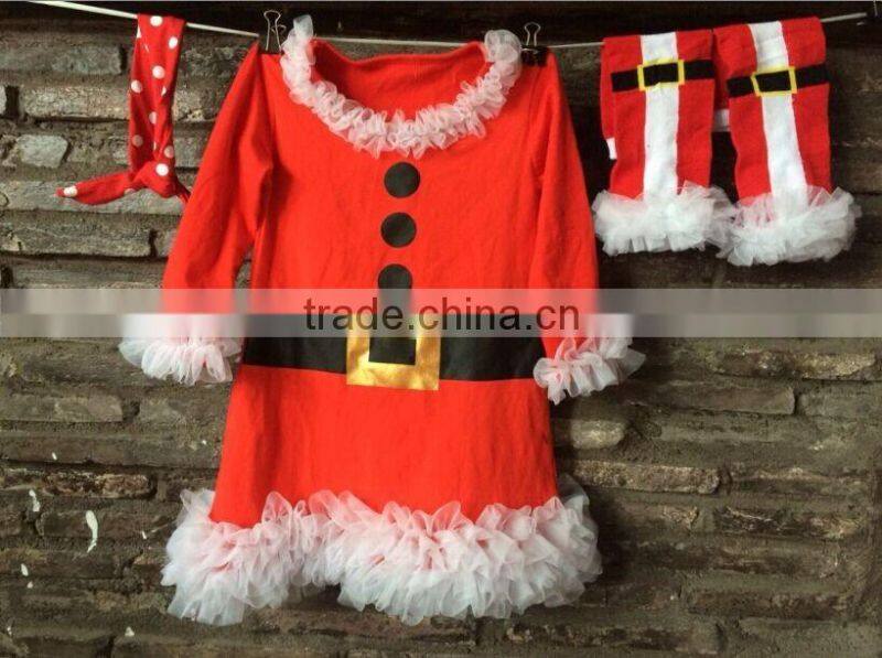 2014 new chirstmas baby girls santa clause dress with leg warmers and cotton headband set