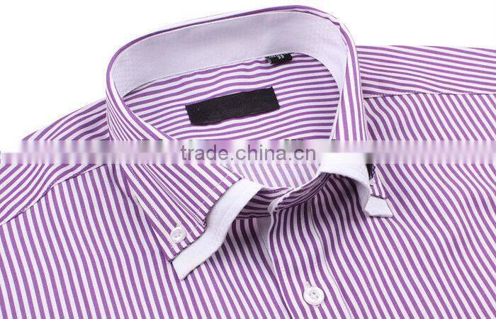 100%cotton high quality long sleeve purple striped mens casual shirts with double collar and one pocket