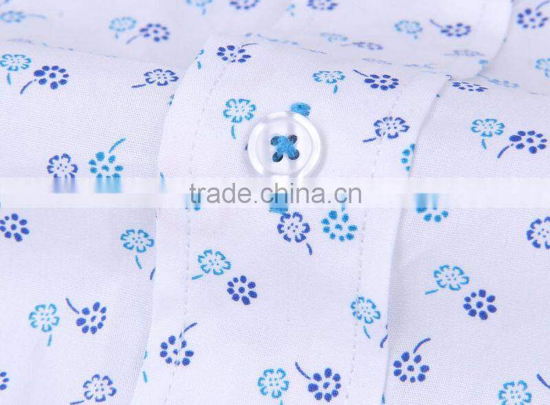 2017 new trend print men long sleeve button-down collar slim fit shirt with contrast collar and cuff