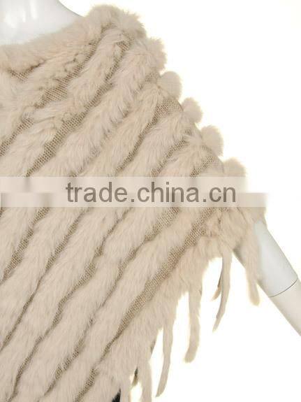 YR099 Ladies' hand knitting pattern real rabbit fur Shawl/ Mexico hot sell