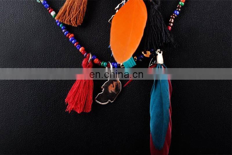 New Fashion Feather Women Necklace Beaded Necklace Chains Jewelry