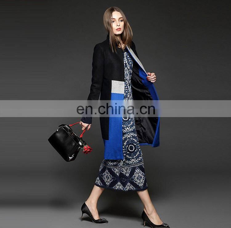 2015 Fashion long pink wool coats ladies single breasted winter coat