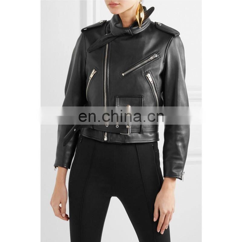 Handsome Motorcycle Spring Jacket Short Leather Zipper Jackets Leather for Women