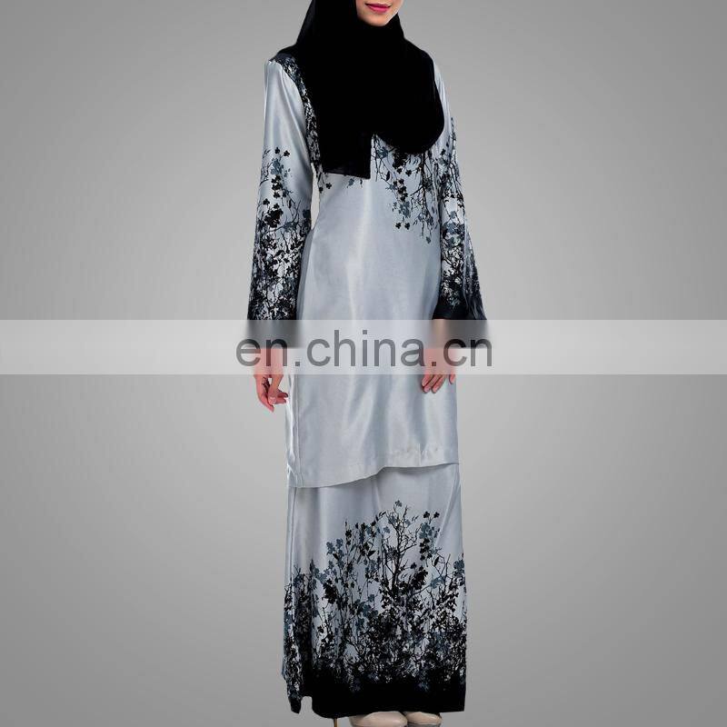 2017 Customized Printing Muslim Baju Kurung Modern Style Abaya High Quality Elegant Muslimah Women Baju Suit