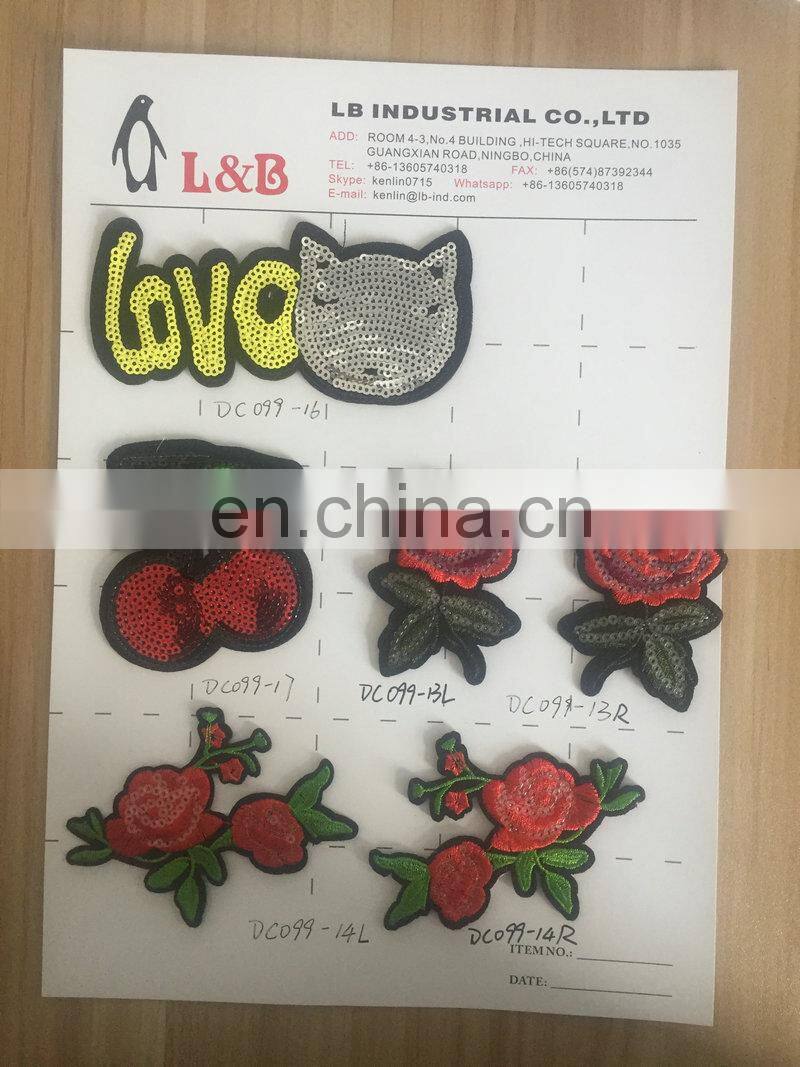 hot sale fahsion 3D rose sequin Patch with glue