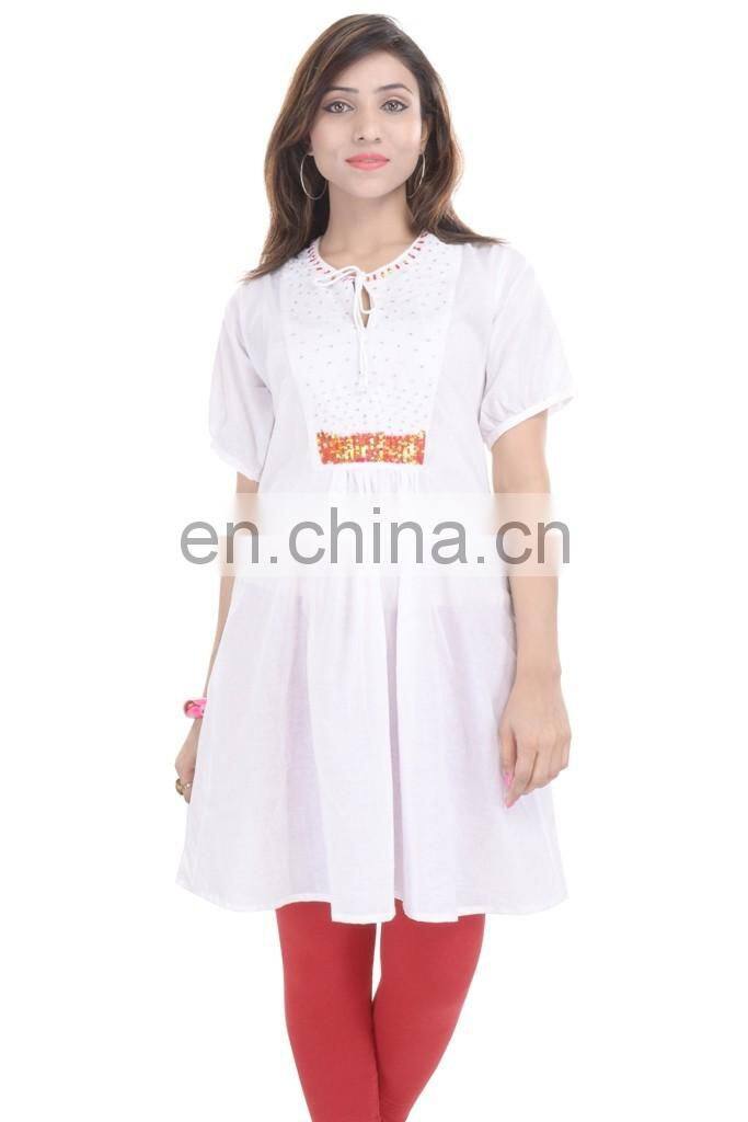 Indian Cotton Handmade Beaded Tunic White Dress Sexy Dress Hippie Boho Dress From India
