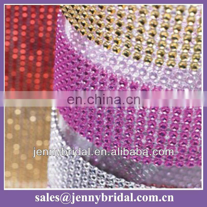 WR001A wedding table skirt decoration, mesh silver diamond ribbon wrap