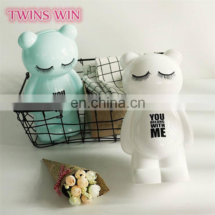 New design gift items for children cartoon beear design unbreakable piggy bank for girls customizable logo plastic money box