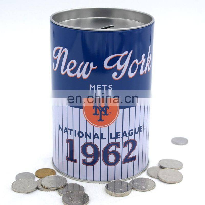 Custom recycled round metal tin box container for money wholesale