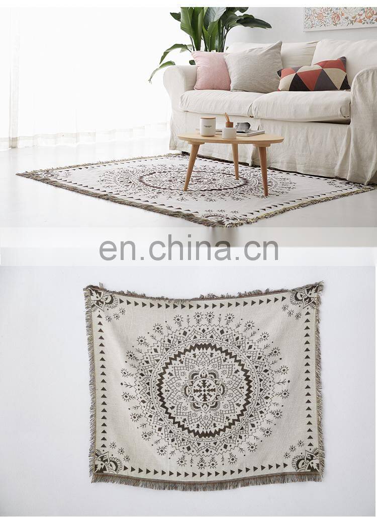 RAWHOUSE woven boho geometric rug jacquard mandala tapestry throw blanket