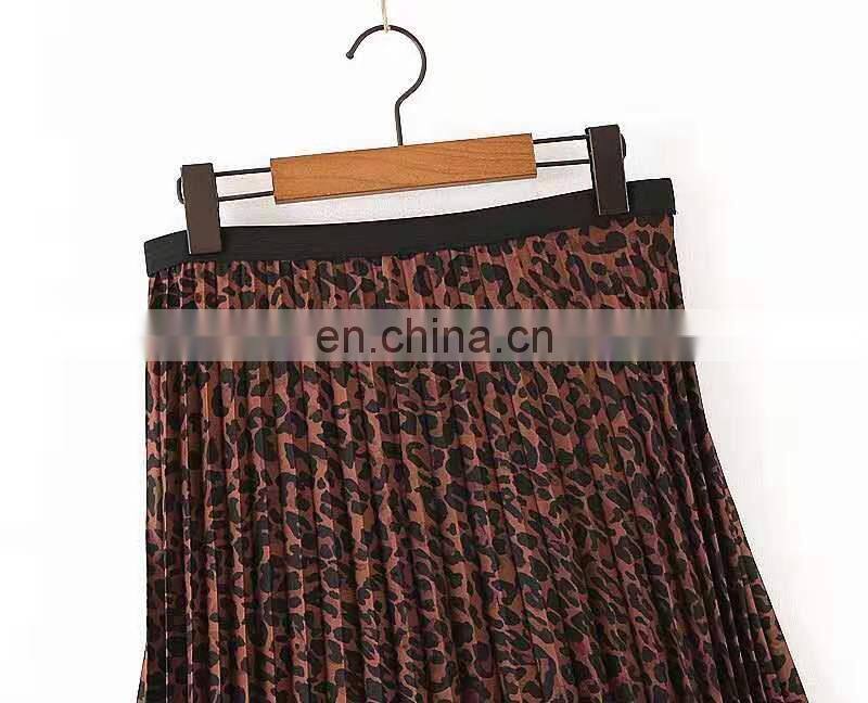 Long elastane waist cheap leopard printing pleats plus size skirts for fat women