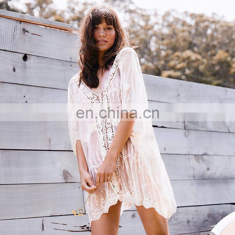 Plus size Mesh Cover up Beach Sarong Bathing suit Cover ups Embroidery Beachwear Ropa de Playa Mujer Beach Tunic Pareo de Plage