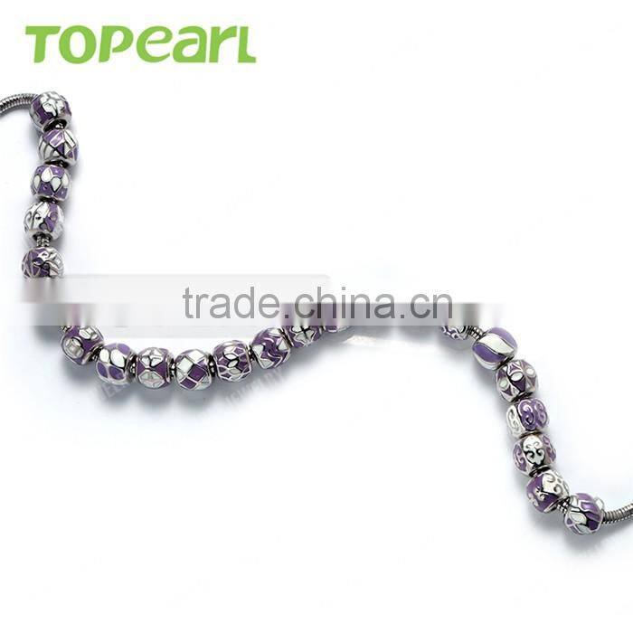 Topearl Jewelry Assorted Custom Bead Stainless Steel European Charm Bead Purple White Silver TCP07