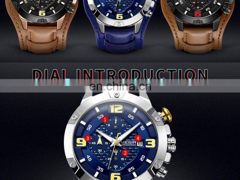 MEGIR ML2099G Men Quartz Watch Top Brand Luxury Gold Chronograph Date Military Sport Leather Band Male Clock