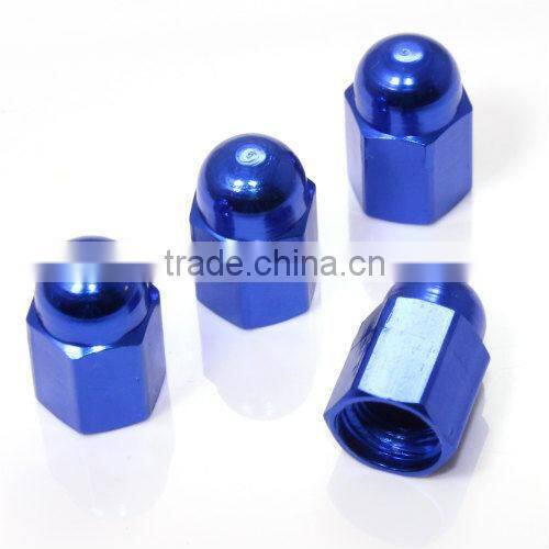 Blue Hex Dome Wheel Tire Pressure Air Stem Valve Caps for Auto Car Truck