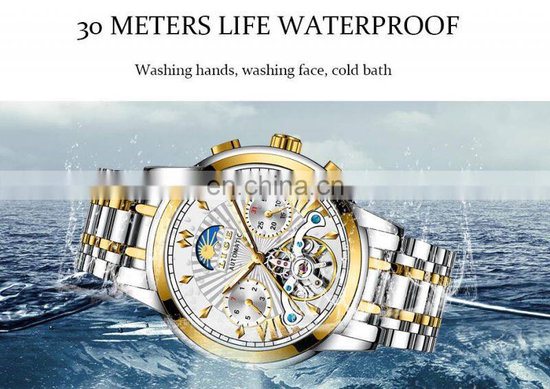 Lige 9968 Reloj Mescanico Automatic Mechanical Watch Waterproof Luxury Tourbillon Men Wristwatches