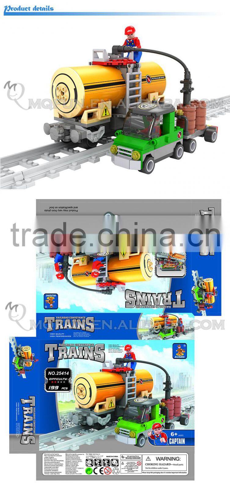 Mini Qute DIY intellect train rail track Transport vehicle action figure plastic building block model educational toy NO.25414