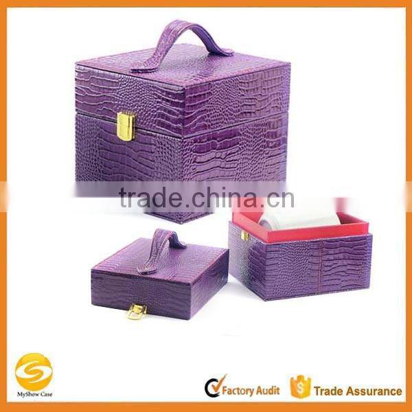 High quality purple faux leather jewelry display case for sale,purple crocodile leather jewelry box,make jewelry display case