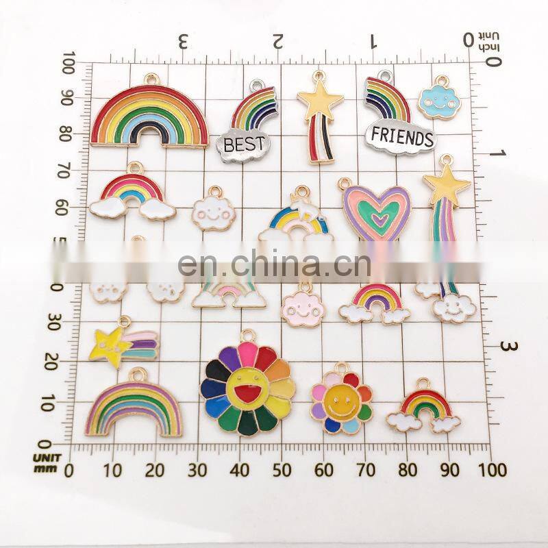 40pcs Mixed Enamel Rainbow Cloud Flowers Charms Beads DIY Earrings Bracelet Pendant Necklace Accessories For Jewelry Making