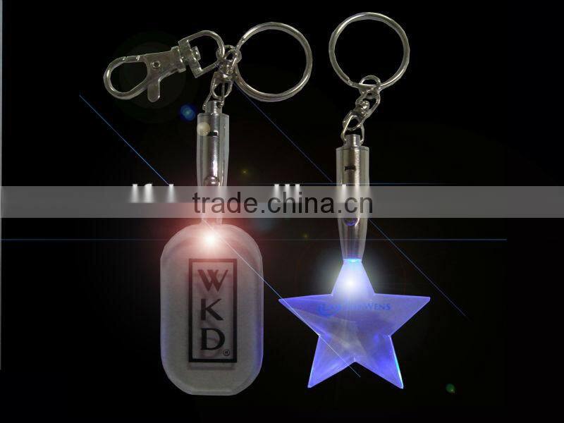 2015 novely crystal led logo keychain ,wholesales start shape led keychain ,custom star glowing keychain light for festival gift