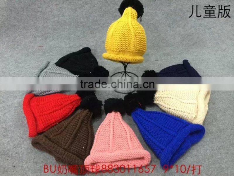 Top-selling Nuk Style Pom Poms Fashion Plain Knitted Baby Wool Cap