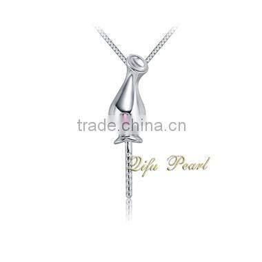 2015 14K White Gold Jewelry Freshwater Pearl Jewelry Pearl Pendant With Gem Stone 14Carat Gold Mountings Pearl Pendant Necklace