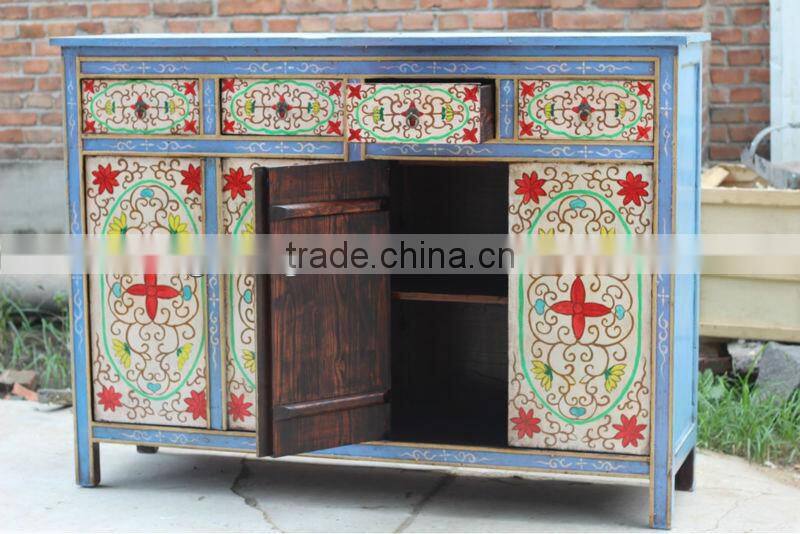 Chinese Antique blue painting Tibet cabinet